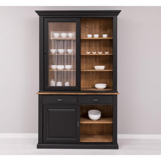 cierny vitrinovy vintage servirovaci skrina skleneny masivne drevo jedinecny mediteransky klasicky country vintage vidiecky gazdovsky dom kuchynsky nabytok velka skrina.jpg